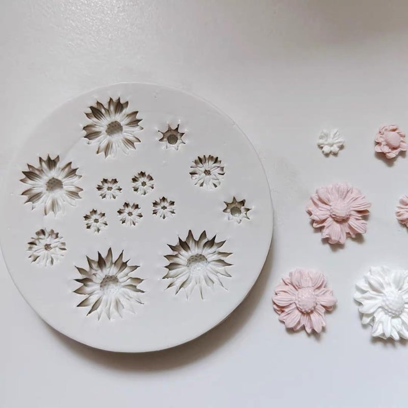 meeeyya Flower Polymer Clay Molds, 2Pcs Polymer Clay Molds for Jewelry Making, Daisy Sunflower Rose Miniature Silicone Molds (13Daisy) - Image 4
